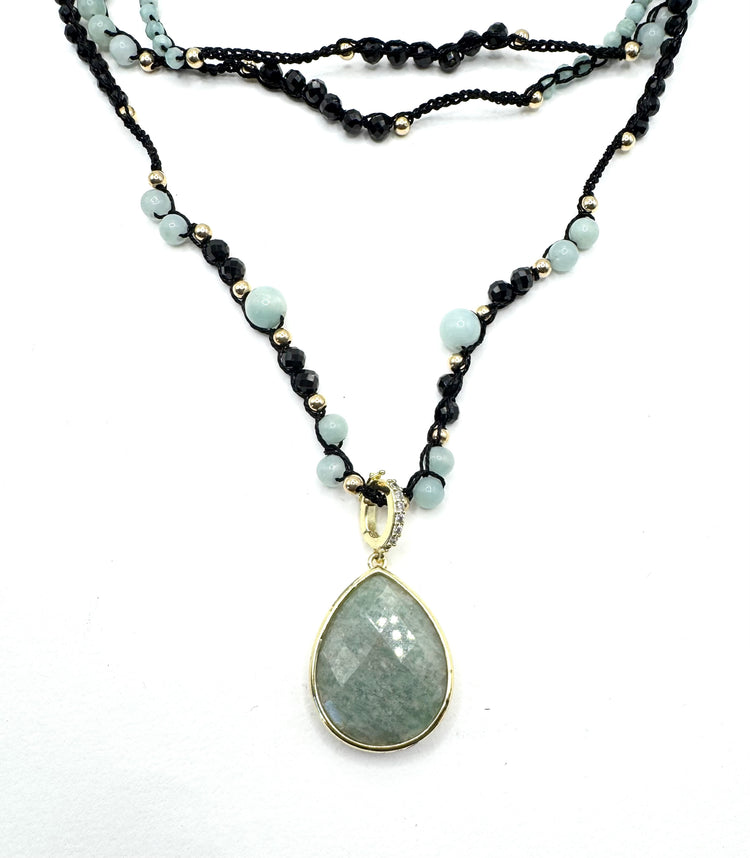Collier au crochet multi rang GOCCIA | Pendentif Goutte en pierre naturelle Amazonite - MTFORJEL