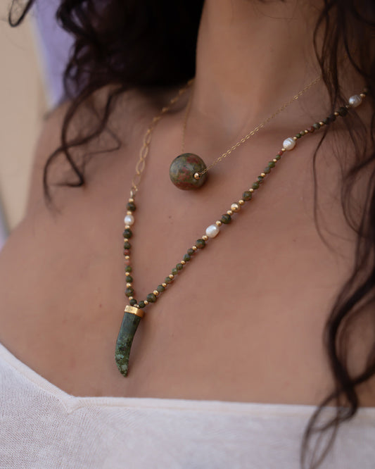 Collier DIFESA double rang Vert | Unakite - MTFORJEL