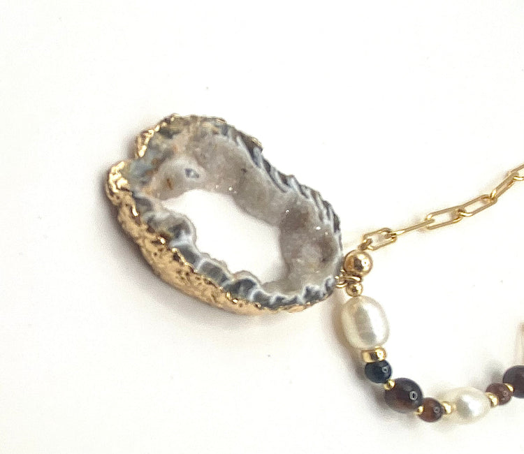 Collier FETTA DI VITA Gris brun - Agate et Onyx - MTFORJEL