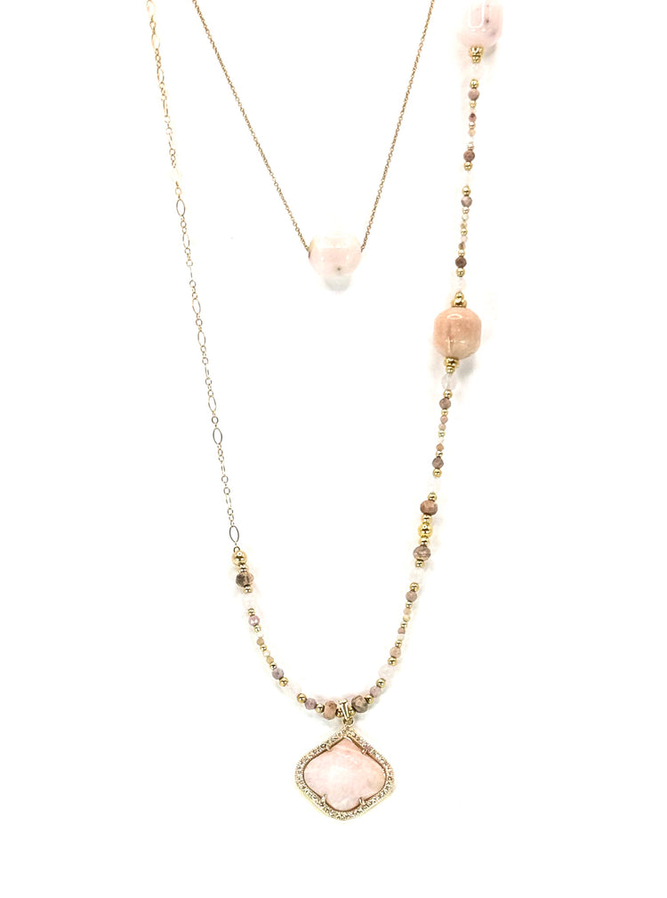 Collier PÉTALÉ ZIRCONE Double rang Rose | Quartz rose et opale - MTFORJEL