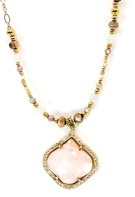 Collier PÉTALÉ ZIRCONE Double rang Rose | Quartz rose et opale - MTFORJEL