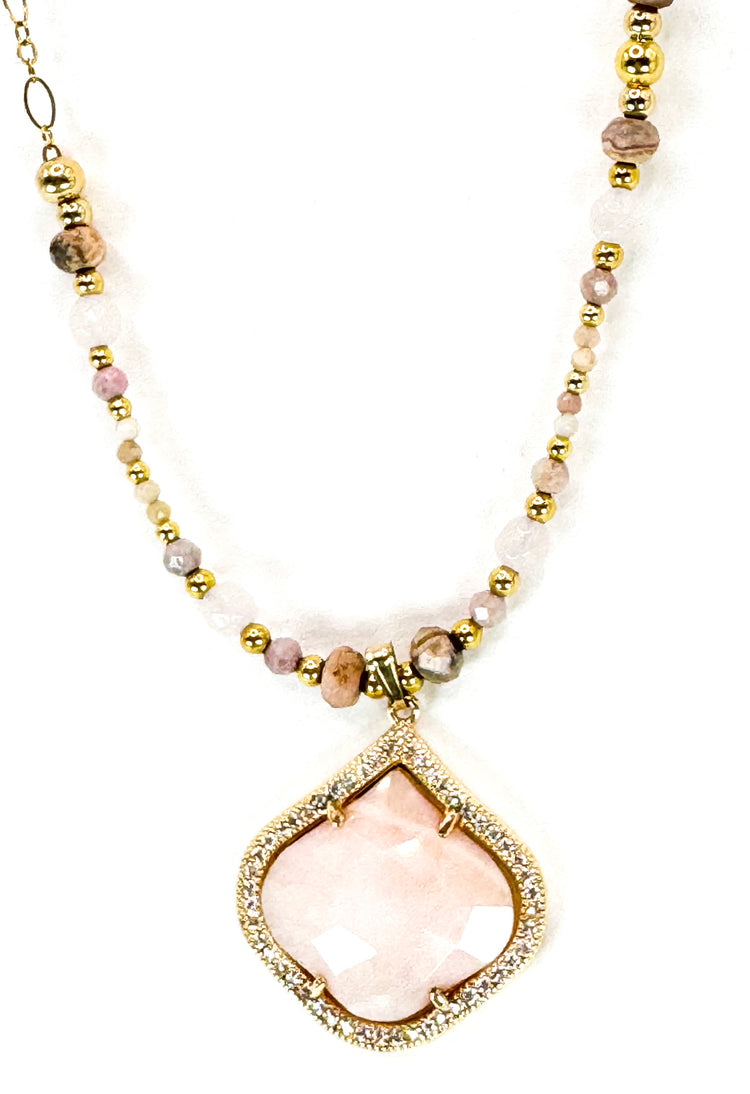 Collier PÉTALÉ ZIRCONE Double rang Rose | Quartz rose et opale - MTFORJEL