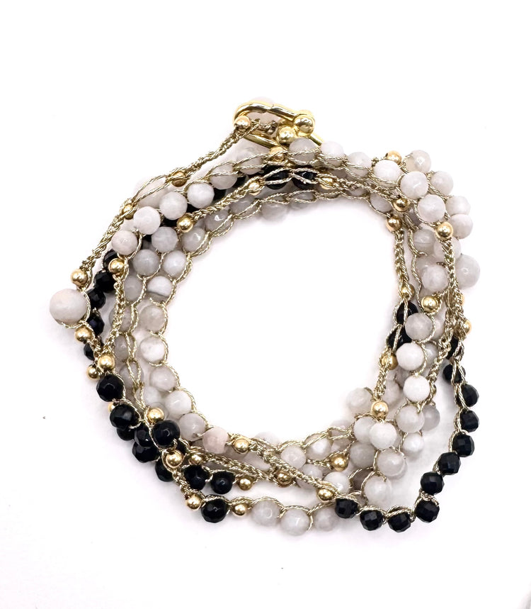 Bijou 2 en 1 au crochet FOGLIA | Collier ou Bracelet multi tours | Pendentif FEUILLE en pierre naturelle Agate - MTFORJEL