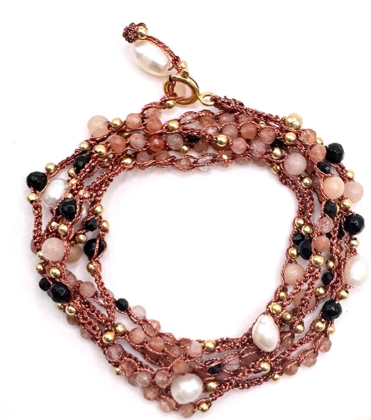 Bijou 2 en 1 au crochet FOGLIA | Collier ou Bracelet multi tours | Pendentif FEUILLE en pierre naturelle Agate & Aventurine - MTFORJEL