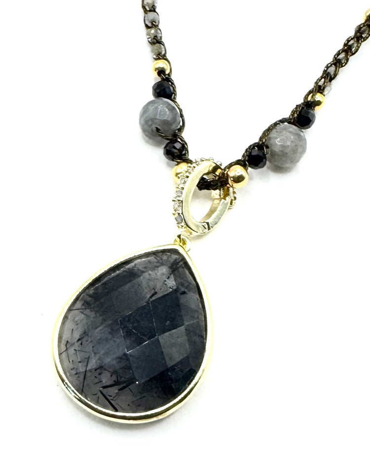 Collier au crochet multi rang GOCCIA | Pendentif Goutte en pierre naturelle labradorite - MTFORJEL