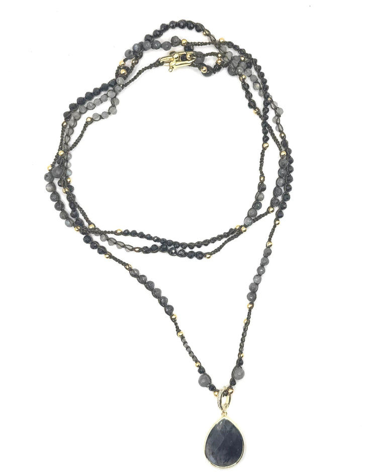Collier au crochet multi rang GOCCIA | Pendentif Goutte en pierre naturelle Labradorite- MTFORJEL
