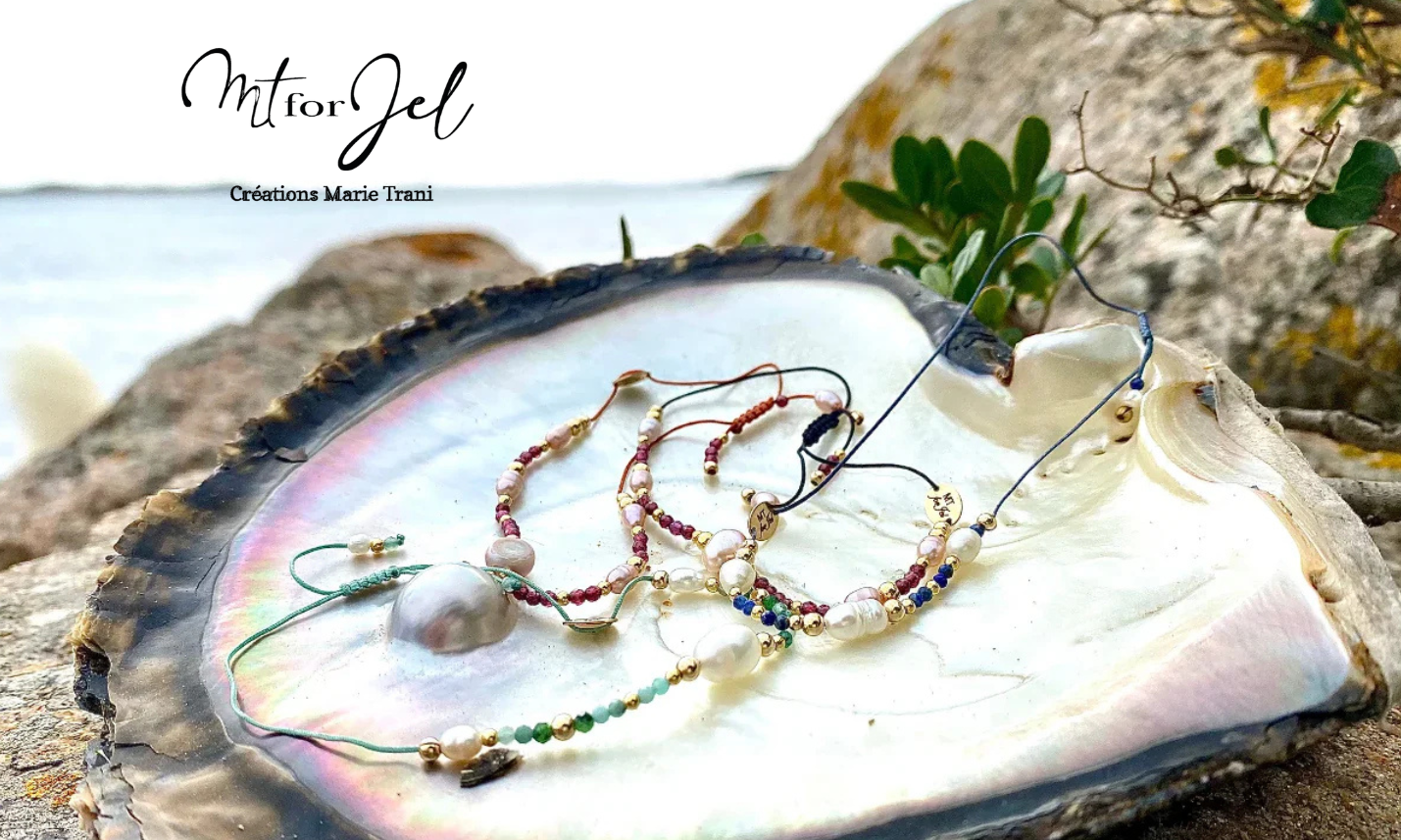 Bracelets Perla | Perles d'eau douce, pierres fines et or laminé