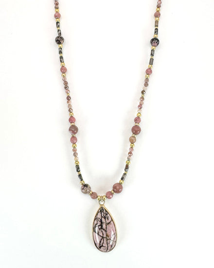 Collier GIOCCA n°2 Vieux Rose - Rhodonite - MTFORJEL