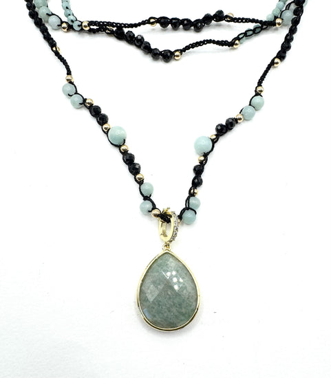 Collier au crochet multi rang GOCCIA | Pendentif  Goutte en pierre naturelle Amazonite - MTFORJEL