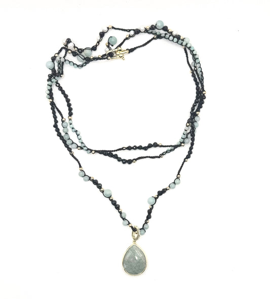Collier au crochet multi rang GOCCIA | Pendentif  Goutte en pierre naturelle Amazonite - MTFORJEL