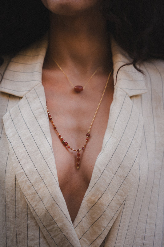 Collier TRIBALI 2 rangs | Cornaline et agate - MTFORJEL