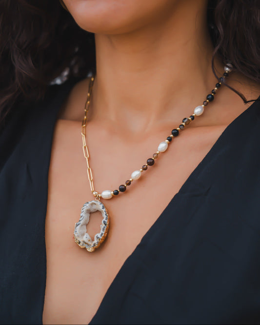 Collier FETTA DI VITA | Agate chocolat et Onyx - MTFORJEL