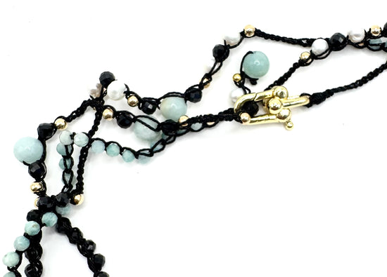 Collier au crochet multi rang GOCCIA | Pendentif  Goutte en pierre naturelle Amazonite - MTFORJEL