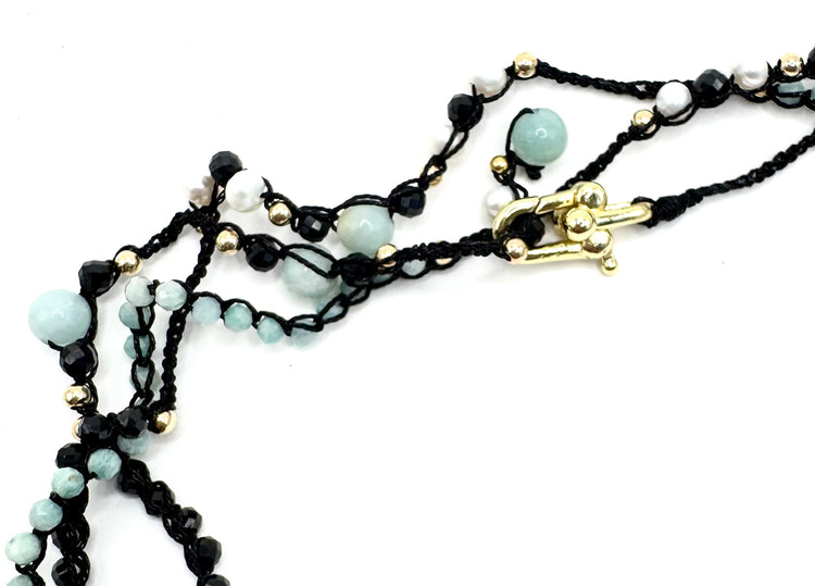 Collier au crochet multi rang GOCCIA | Pendentif  Goutte en pierre naturelle Amazonite - MTFORJEL