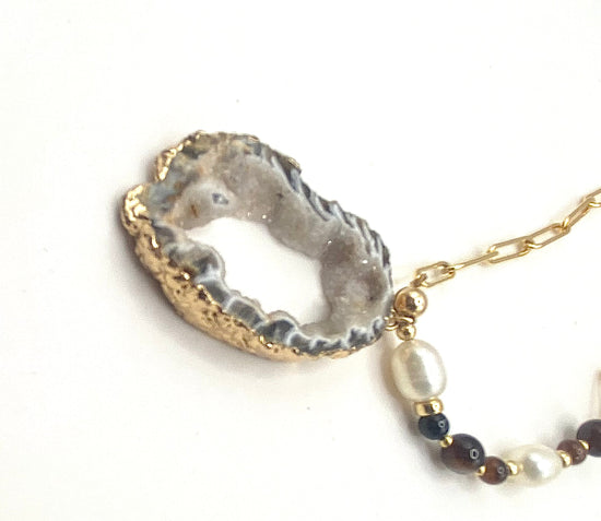 Collier FETTA DI VITA Gris brun - Agate et Onyx - MTFORJEL