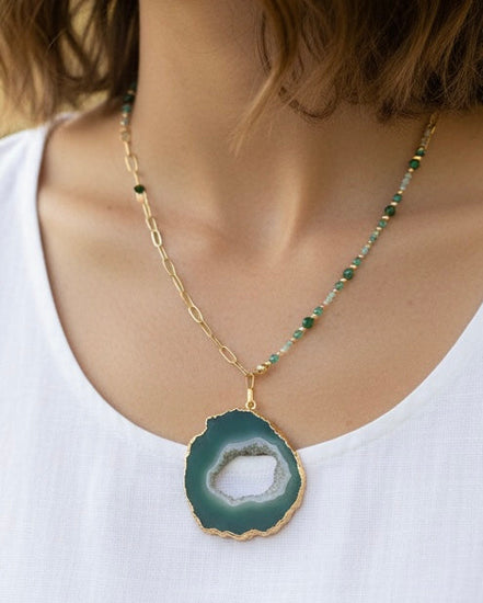 Collier FETTA DI VITA | Agate verte , Jade, Amazonite et Onyx - MTFORJEL