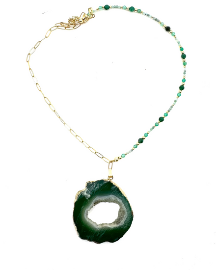 Collier FETTA DI VITA | Agate verte , Jade, Amazonite et Onyx - MTFORJEL