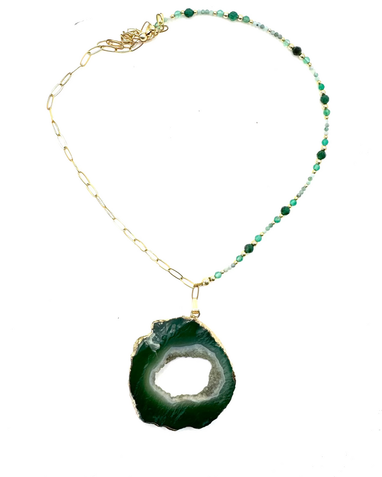 Collier FETTA DI VITA | Agate verte , Jade, Amazonite et Onyx - MTFORJEL