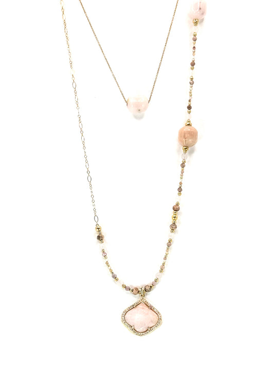 Collier PÉTALÉ ZIRCONE Double rang Rose | Quartz rose et opale - MTFORJEL