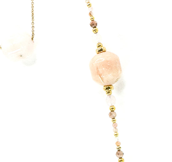Collier PÉTALÉ ZIRCONE Double rang Rose | Quartz rose et opale - MTFORJEL