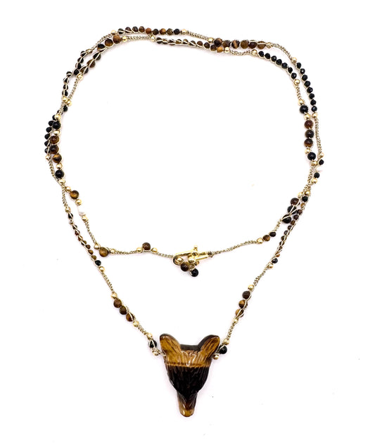 Collier au crochet SALVA LUPA 3 tours | Pendentif LOUP en pierre naturelle Œil de tigre - MTFORJEL