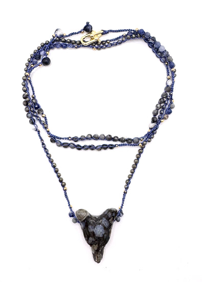 Collier au crochet SALVA LUPA 3 tours | Pendentif LOUP en pierre naturelle Llanite - Que sera - MTFORJEL