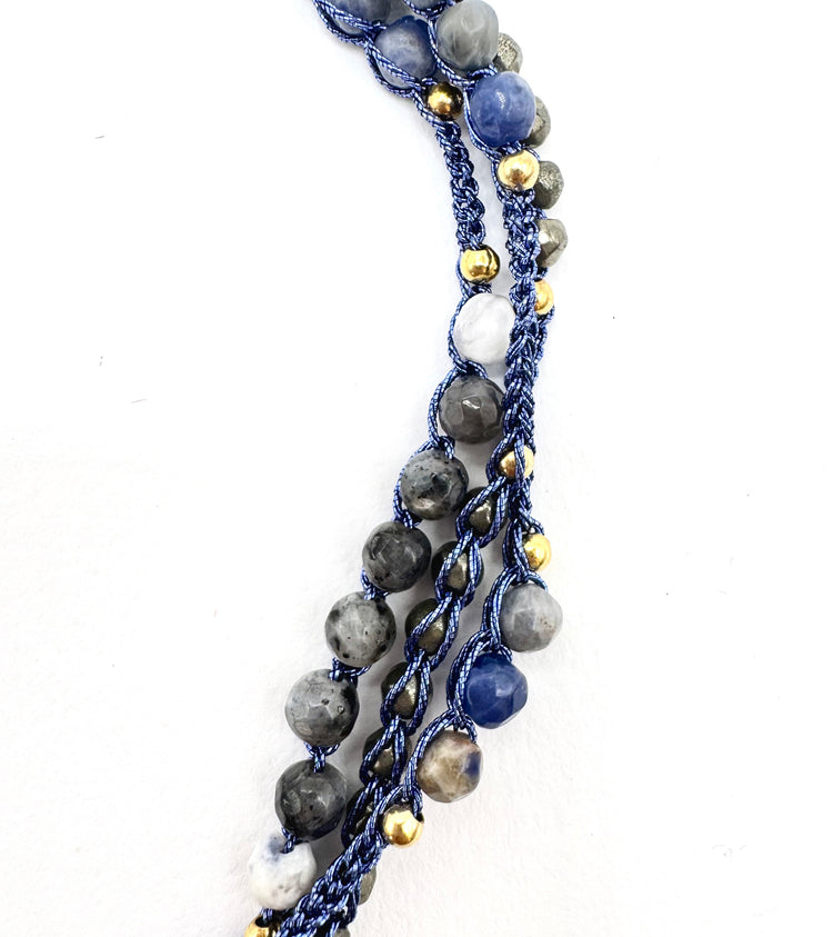 Collier au crochet SALVA LUPA 3 tours | Pendentif LOUP en pierre naturelle Llanite - Que sera - MTFORJEL