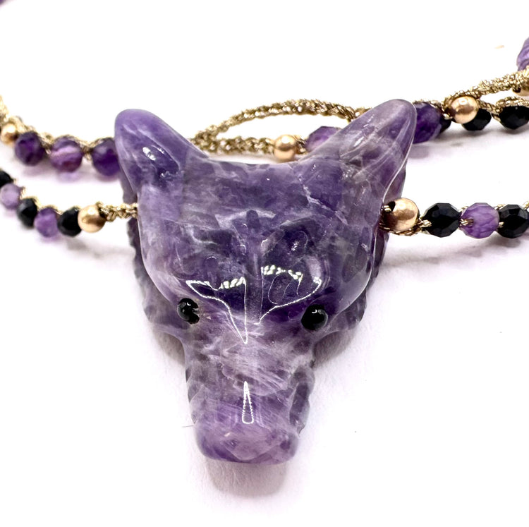 Collier Salva Lupa | Loup  en pierre naturelle Améthyste & Crochet - MTFORJEL