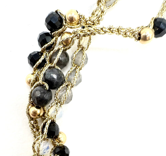 Collier au crochet SALVA LUPA 3 tours | Pendentif LOUP en pierre naturelle Larvikite - MTFORJEL