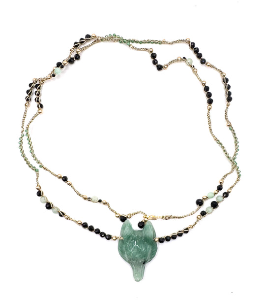 Collier au crochet SALVA LUPA 2 tours | Pententif LOUP en pierre naturelle Aventurine - MTFORJEL