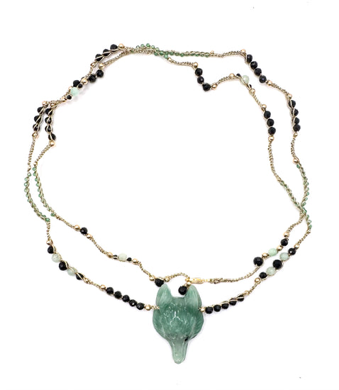 Collier au crochet SALVA LUPA 2 tours | Pententif LOUP en pierre naturelle Aventurine - MTFORJEL