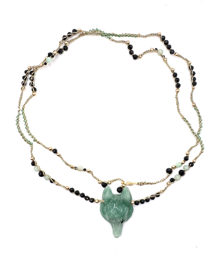 Collier au crochet SALVA LUPA 2 tours | Pententif LOUP en pierre naturelle Aventurine - MTFORJEL