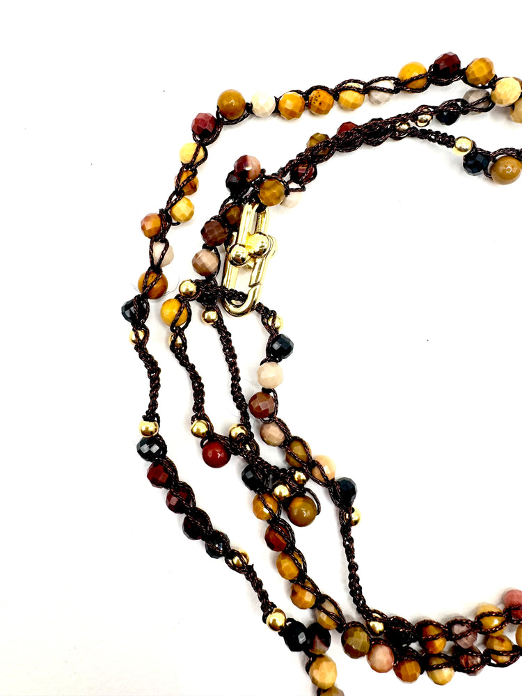 Bijou 2 en 1 au crochet FOGLIA | Collier ou Bracelet multi tours | Pendentif  FEUILLE en pierre naturelle Mokaïte - MTFORJEL