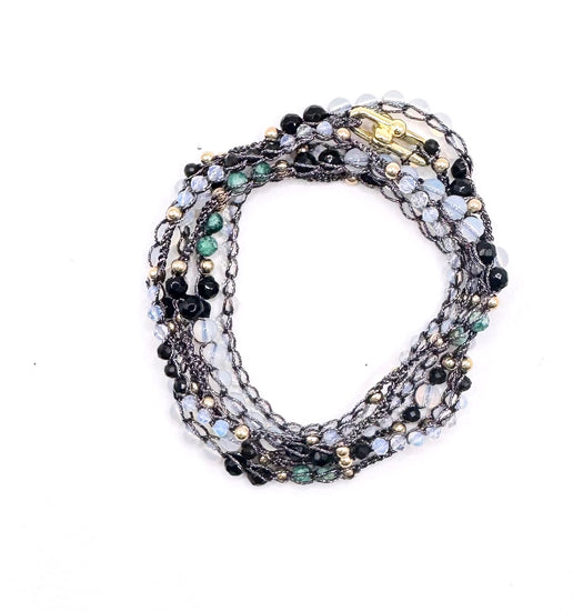 Bijou 2 en 1 au crochet FOGLIA | Collier  ou Bracelet multi tours | Pendentif FEUILLE en pierre naturelle Opalite - MTFORJEL