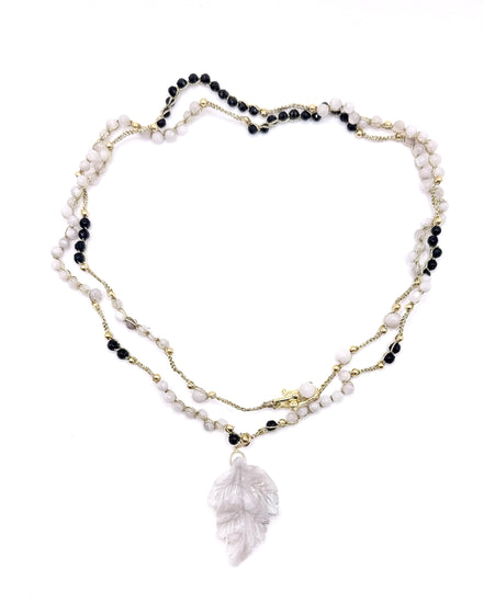 Bijou 2 en 1 au crochet FOGLIA | Collier ou Bracelet multi tours | Pendentif  FEUILLE en pierre naturelle Agate - MTFORJEL