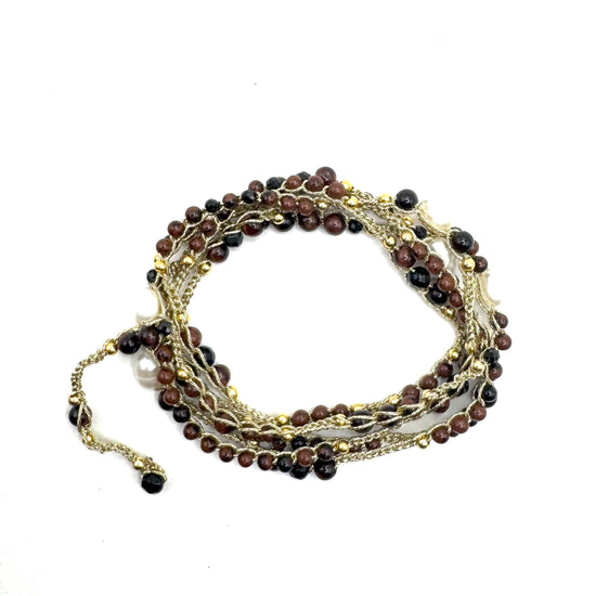 Bijou 2 en 1 au crochet FOGLIA | Collier ou Bracelet multi tours | Pendentif FEUILLE en pierre naturelle Jaspe acajou - MTFORJEL