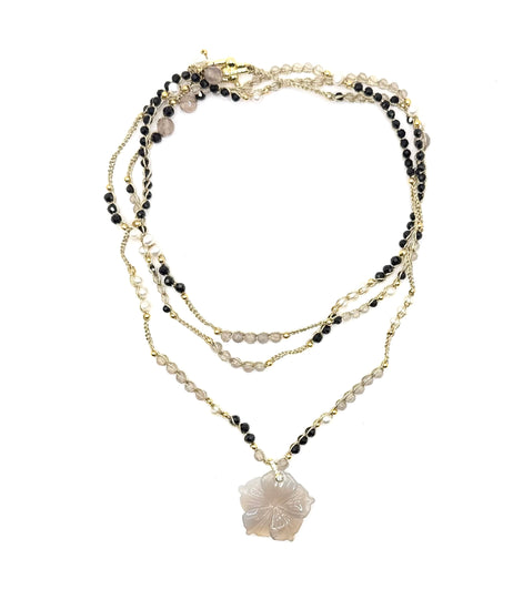Collier au crochet multi rang FIORE | Pendentif FLEUR en pierre naturelle Agate - MTFORJEL