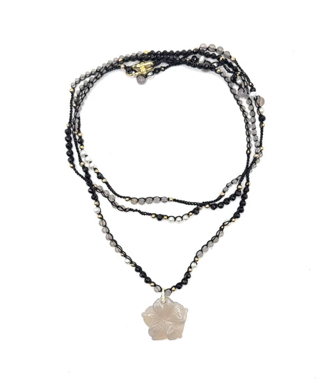 Collier au crochet multi rang FIORE | Pendentif FLEUR en pierre naturelle Agate - MTFORJEL
