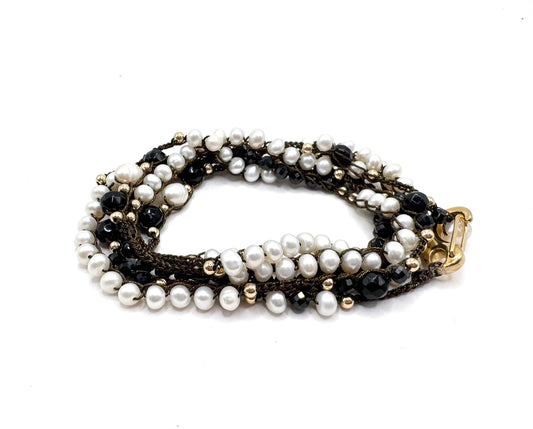 Bijou 2 en 1 au crochet LUNA | Collier ou Bracelet multi tours | Pendentif LUNE en pierre naturelle Onyx - MTFORJEL