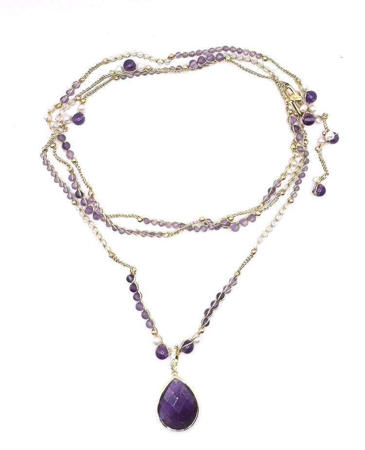 Collier au crochet multi rang GOCCIA | Pendentif  Goutte en pierre naturelle Améthyste (Copie) (Copie) (Copie) (Copie) (Copie) - MTFORJEL