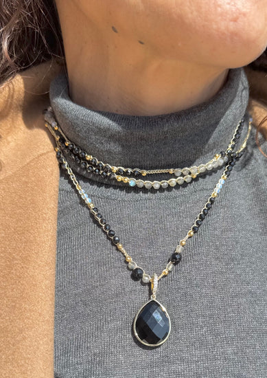 Collier au crochet multi rang GOCCIA | Pendentif Goutte en pierre naturelle Onyx - MTFORJEL