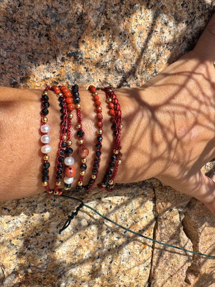 Bijou 2 en 1 au crochet FOGLIA | Collier 2 tours ou Bracelet multi tours | Pendentif  FEUILLE en pierre naturelle Jaspe rouge - MTFORJEL
