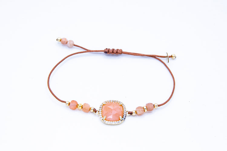 Bracelet PAVIMENTA n°2 Rose pêche - Pierre de soleil - MTFORJEL