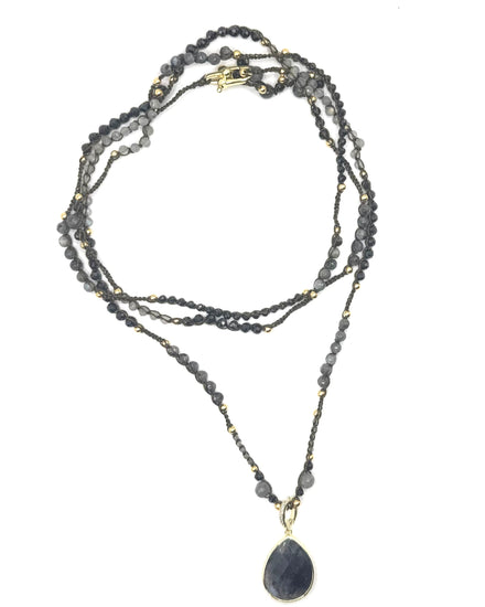 Collier au crochet multi rang GOCCIA | Pendentif  Goutte en pierre naturelle Labradorite- MTFORJEL